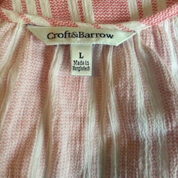 Croft & Barrow Cotton Red/White stripe 1 button peep hole front tunic, size L - Picture 4 of 5